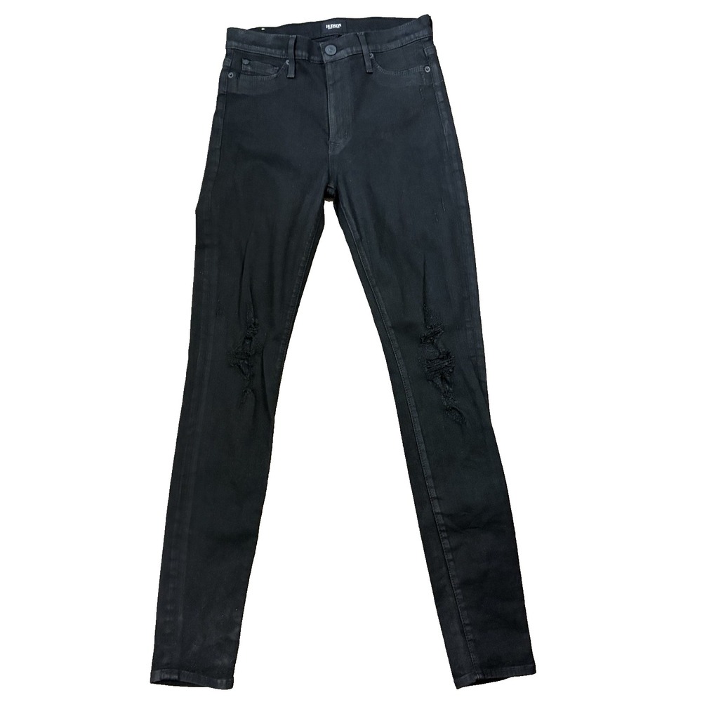 Hudson Barbara High Waist SPR Skinny Jeans Size 27 Black Waxed Distressed Retro